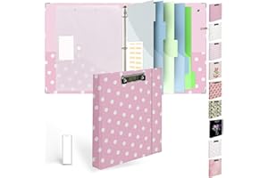 Etzul 3 Ring Binder 1 inch with Clipboard - Pink Polka Dot Design, Includes Dividers, File Bag & Spine Label - Fun and Functional for School or Office, Holographic Waterproof Film