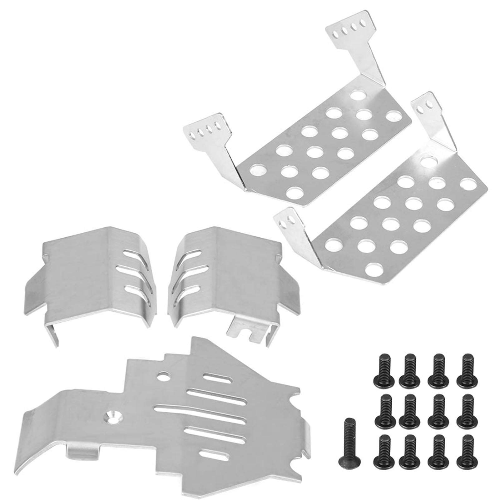 rc chassis armor set + 5pcs frame stainless steel skid plate protective vehicle guard compatible for 82056-4 car + skid plate set