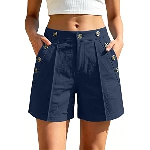 Ceboyel Womens Linen Dressy Shorts High Waisted Tailored Shorts with Pockets for Summer Beach Vacation