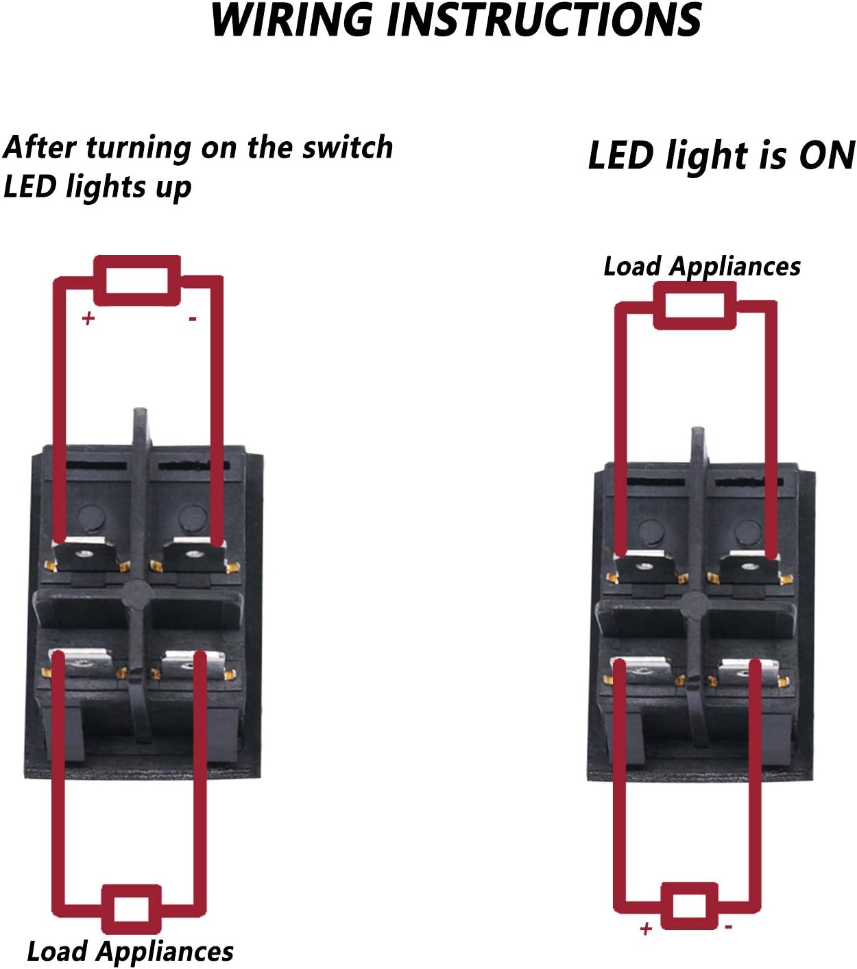 mxuteuk 12V Red LED Light Self-Locking Rocker Switch 4 Pin SPST ON/Off 20A for Car Boat Marine RK1-06N-R: Industrial & Scientific