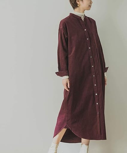 Amazon アーバンリサーチ ワンピース ドレス コーデュロイバンドカラーワンピース レディース Ur07 26f002 Bordeaux Free ワンピース チュニック 通販
