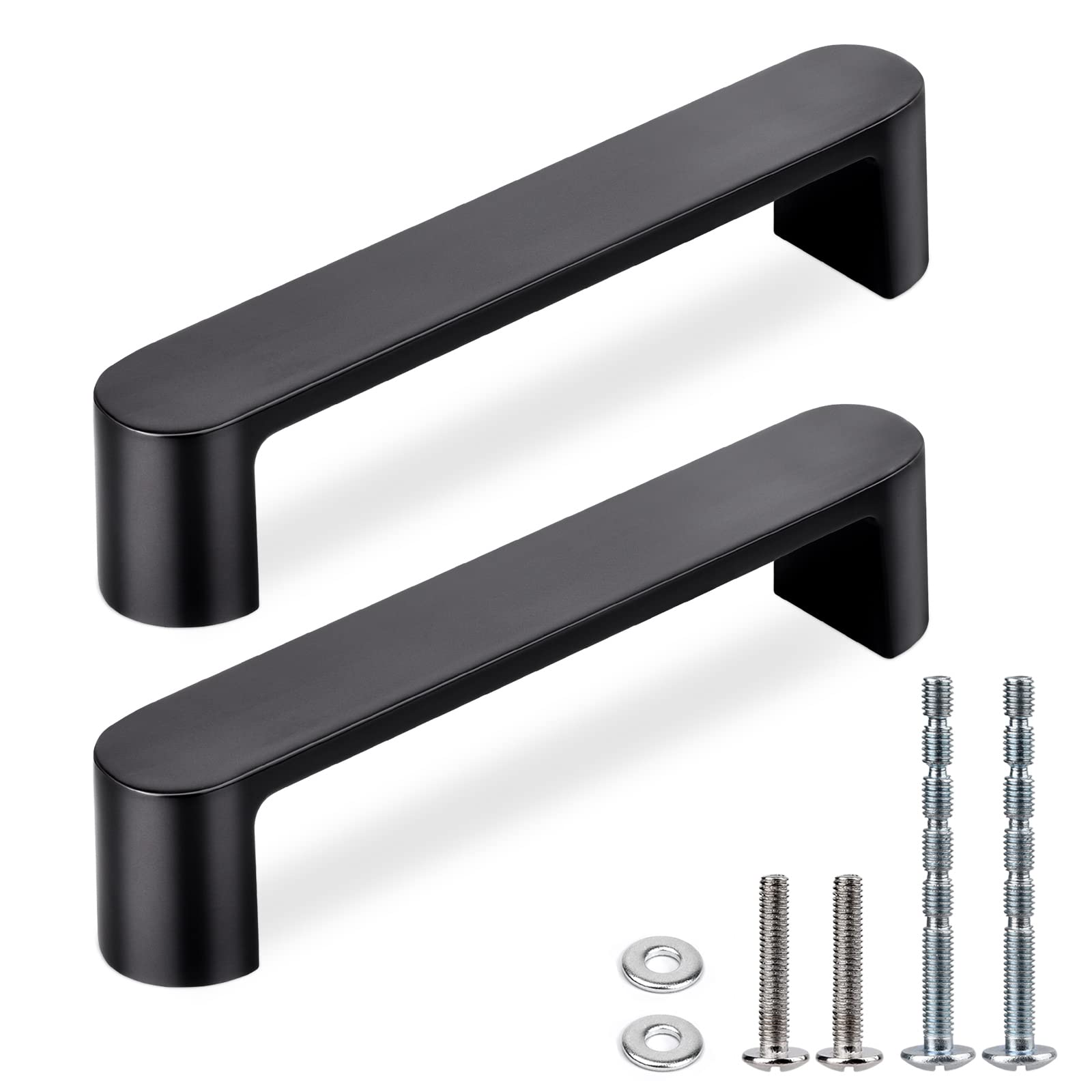 WEAVERBIRD 4 Packs Kitchen Door Handles 96mm (3-3/4'') Hole Centre Black Cabinet Zinc Alloy Cupboard Double Hole Furniture Hardware Drawer Pulls (Screws Included)