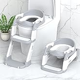 Potty Training Seat, Toddler Potty Training Toilet with Step Stool Ladder for Kids Boys Girls, 3 in 1 Foldable Toilet Seat Potty Chair with Urinals, Splash Guard, Handles, Anti-Slip Pad,Grey