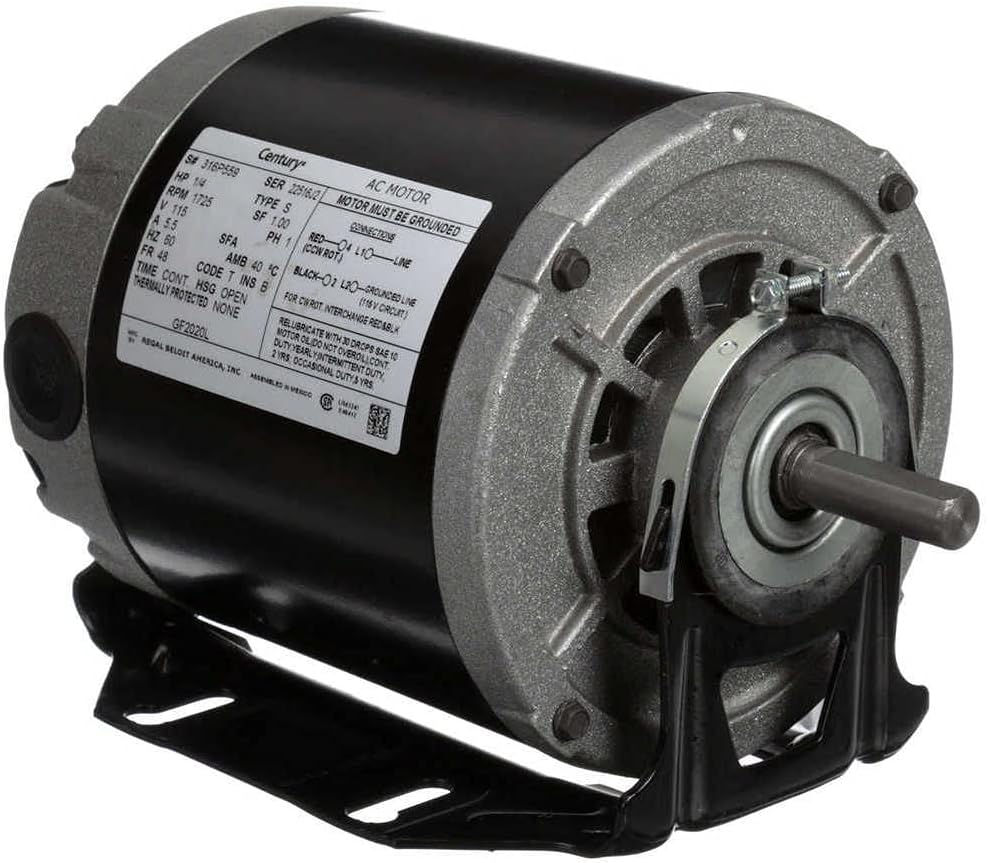 Century AO Smith GF2020L Split-Phase Resilient Motor, 1/4 HP, Split-Phase, 1725 RPM, 115V, 48 Frame