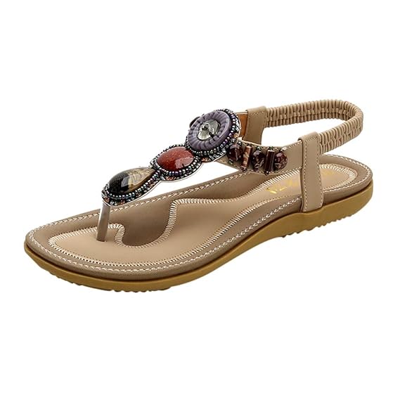 LILIHOT Damen Strandschuhe Außenhandel Große Sandalen Böhmische Steinperlen Flach mit Zehensandalen Böhmische Lässig Offene S