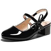 Coutgo Girls Dress Shoes Flower Girl Mary Jane Low Heels Wedding Party Bow Pumps for Toddler Little Big Kid