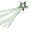Lovelyshop Light Green Crystal Metal Star Fairy Wand with Ribbon for Girls Halloween Decorations