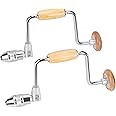 Hromee 2Pcs 12.6 Inch Carpenters Bit Brace Hand Crank Drill with 4-Jaw Chuck, Manual Hand Drill for Wood Plastic Fiberglass