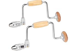 Hromee 2Pcs 12.6 Inch Carpenters Bit Brace Hand Crank Drill with 4-Jaw Chuck, Manual Hand Drill for Wood Plastic Fiberglass