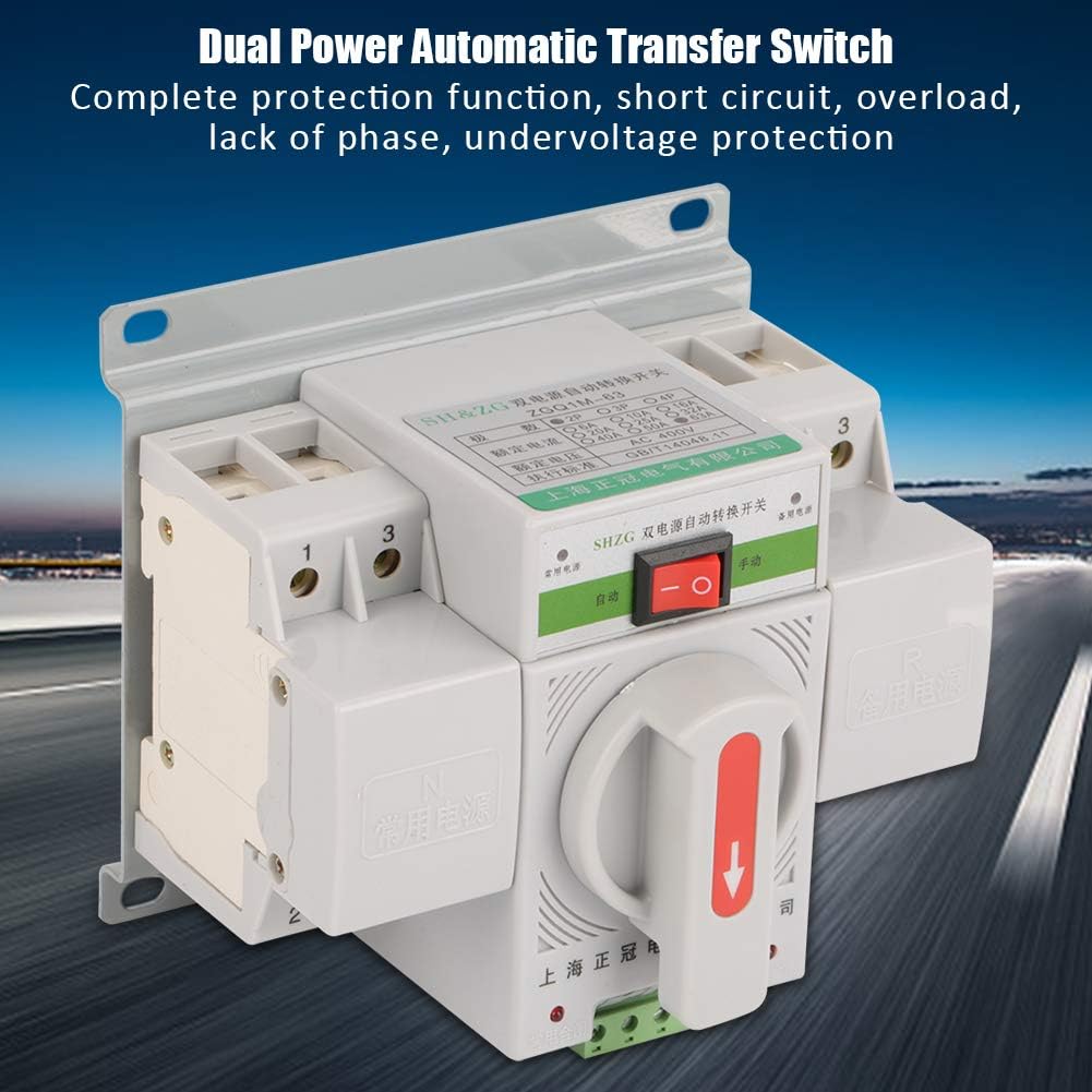 ASHATA Mini Dual Power Automatic Transfer Switch 2P 63A 220V Toggle Switch Double Power Automatic Change-Over Switch Circuit Breaker - Image 4