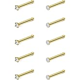 Hoeudjo Nose Studs Surgical Steel Cubic Zirconia Nose Rings Kit for Women Men Tiny Nose Stud Screw & Bone & L Shaped Nostril Piercing Jewelry 24-18 Gauge 10 Pieces