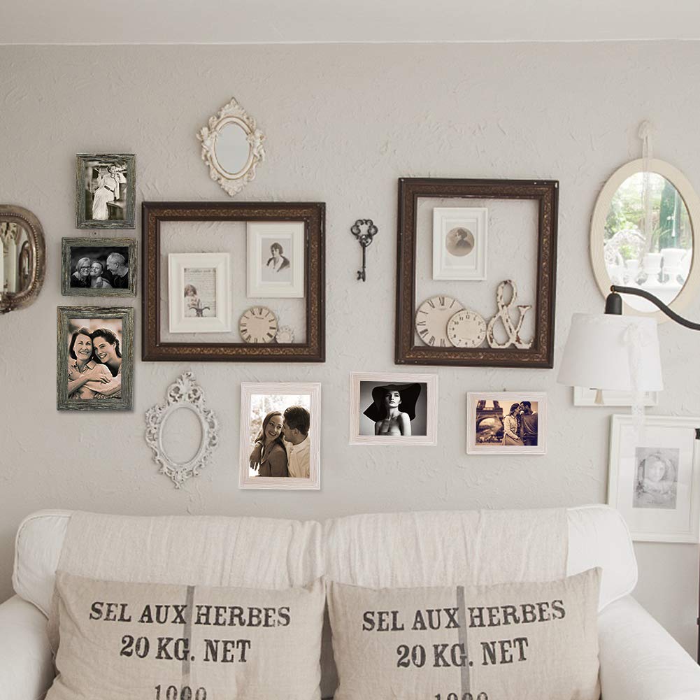 Wskderliner 2er Set 9 x 14 cm (3.5x5.5 Inch) Bilderrahmen Shabby chic Vintage Barock antik Landhausstil Nostalgie Aufsteller Portraitrahmen Fotorahmen Einzelrahmen Creamy-White and Gray