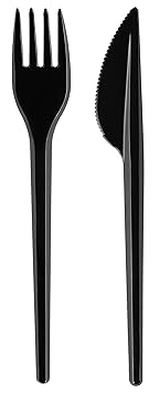 RAGO Plastikbesteck, 200 teiliges Einweg Besteck Set - 100 Messer, 100 Gabeln - Schwarz