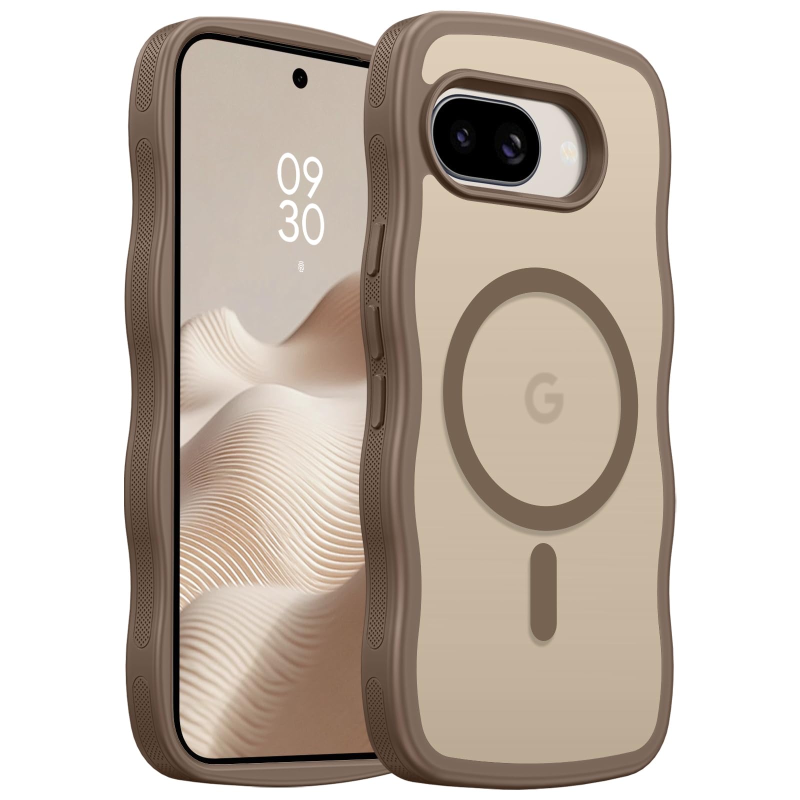 BENTOBEN for Google Pixel 9a Case [Compatible with MagSafe] Cute Curly Wavy Anti-Slip Bumper Magnetic Matte Slim Thin Women Girls Boys Protective Phone Cover for Google Pixel 9a 6.3", Desert Titanium
