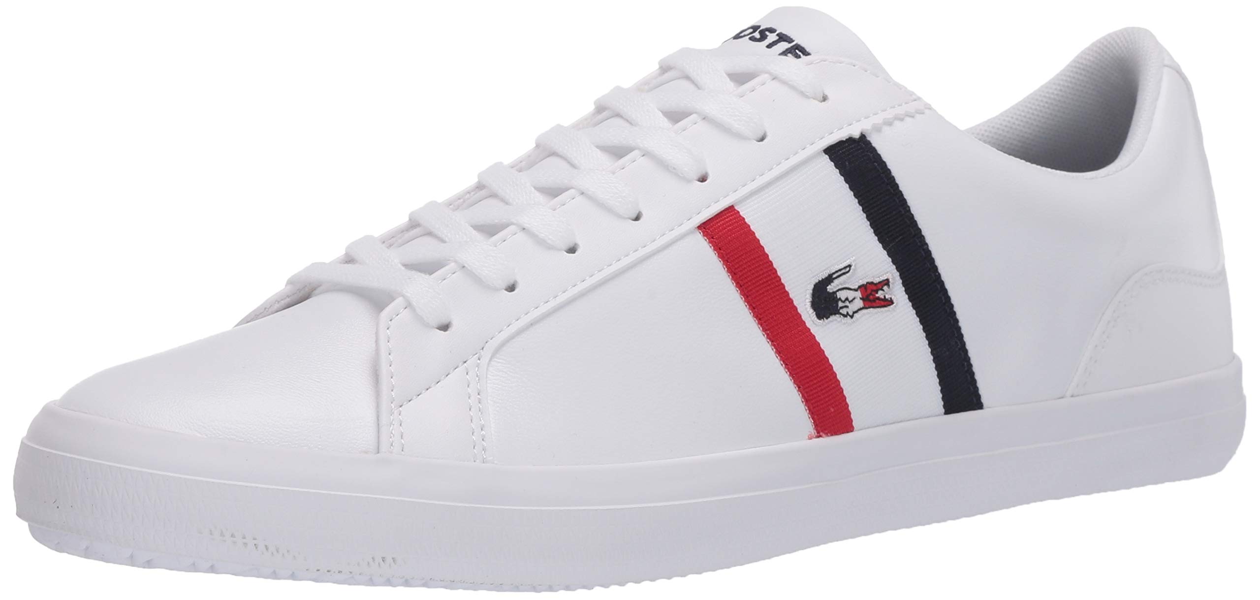 Lacoste Men’s Lerond Sneaker, White/Navy/Red, 12