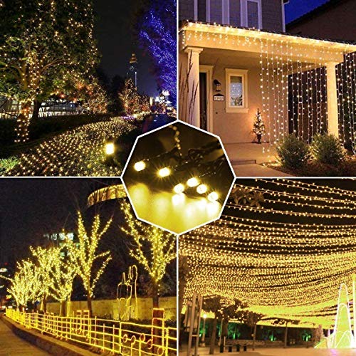 Guirnalda Luces Pilas, 12M 120LED USB Luces de Navidad Exterior Impermeable, 8 Modos Cadena de Luz con Control Remoto y Temporizador, para Exterior y Interior, Navidad, Jardín, Blanco Cálido