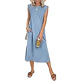 ANRABESS Womens Summer Casual Midi Dress Sleeveless Crewneck Loose Split Wrinkle-Free Beach Travel Vacation Long Sundress