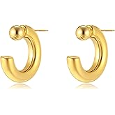 STAYLOVE Small Chunky Open Hoop Earrings 925 Sterling Silver Post Thick Hoops Dainty 14k Gold Plated Half Hoop Earrings for Women