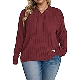 DOLNINE Plus-Size-Hoodies for Women Fall Dressy Hooded Sweatshirt Lightweight Long Sleeve Ribbed Knit Pullover Sweaters