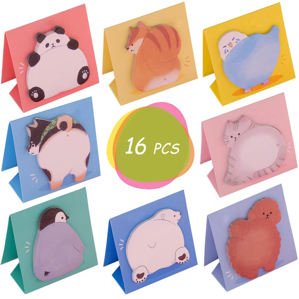 La Llareta Cartoon Animal Sticky Notes, 16 Packs Refrigerator for The Fridge, Office Notes School, Memo, Party Bags Filler, Student Kids Gifts (8 Styles), Wood, White, 2.75*2.75 inches (110)