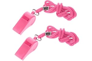Aiyorse Pink Whistle, 2 Packs Whistle for Coaches, Plastic Coach Whistles with Lanyard, Loud Clear Crisp Referee Whistle, Whistle Emergency for Teacher Polices Officials Sport Training Lifeguard