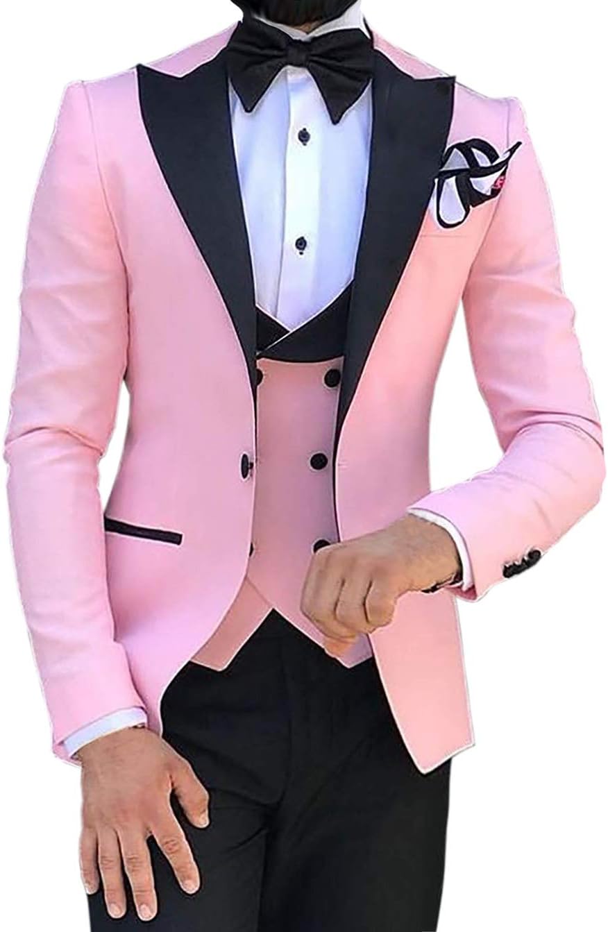 AesidoCasual Men's Suits Slim Fit 3 Piece Notch Lapel Prom Tuxedos Groomsmen for Wedding (Blazer+Vest+Pants)