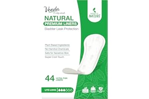 Veeda Natural Premium Ultra Thin Panty Liners for Women - Breathable Thin Daily Liners are Always Chlorine and Toxin Free - Hypoallergenic & Long Length Pantiliners - Lite Long Absorbency - 44 Count