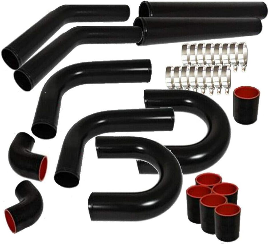 Lizudian Universal 3 inch Aluminum Turbo Intercooler Piping Pipe + Clamp + Coupler Black Sidewall 35.42 lbs