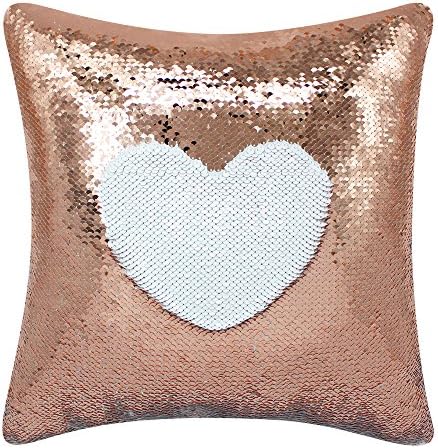 Mermaid Pillow Case USTYLES Reversible Sequin Pillow Covers 16x16 Throw Pillow Case Home Décor Champagne Gold and Milky 1PC