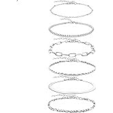 6 PCS Gold Ankle Bracelets for Women, Gold Jewelry Set Layered Anklet Plated Waterproof Filled Bracelet Cuban Link Chain Fashion Adjustable Size for Gift Daily