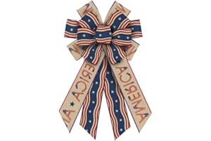 Estivaux Large 4th of July Bows for Wreath, Memorial Day Patriotic Wreath Bows Natural Burlap Bows American Stripe Stars Farmhouse Bows for Front Door Patriotic Independence Day Decorations