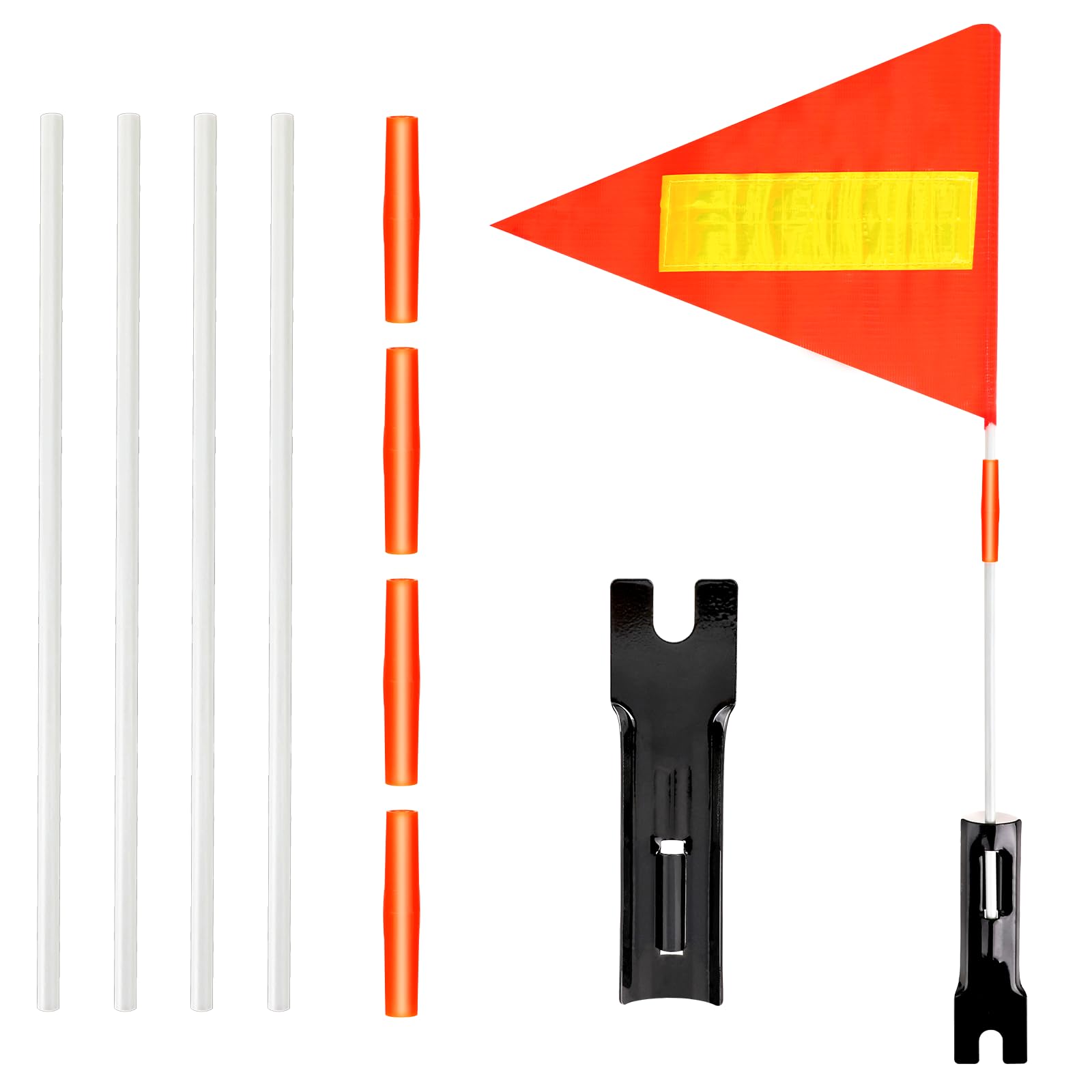 Bike Safety Flag with Reflective Stripe Adjustable Height Fiberglass Pole Safety Sign Heavy Duty Polyester Flag Resistant Waterproof Orange Flag High Visibility for Golf Carts Flags