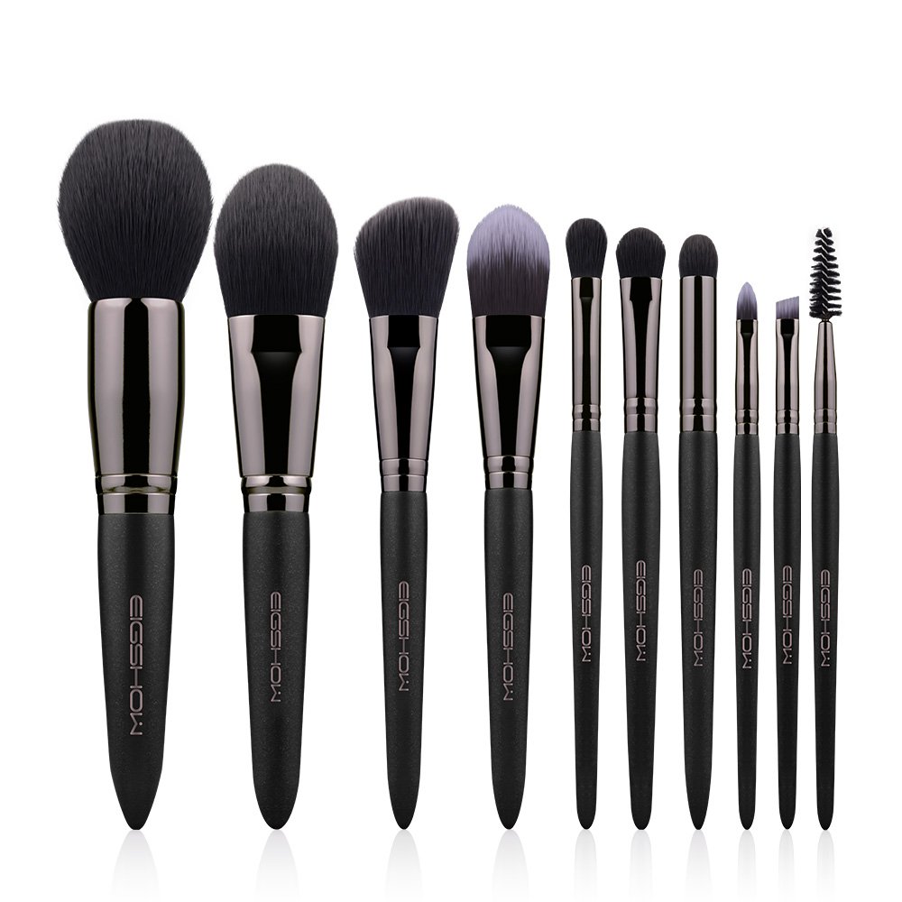 Makeup Brushes EIGSHOW 10pcs Vegan Makeup Brush Set Premium Synthetic Eyeshadow Brush Face Foundation Powder Blush Eye Blending Eyebrow Lip Cosmetic Brush Kit with Makeup Bag Black