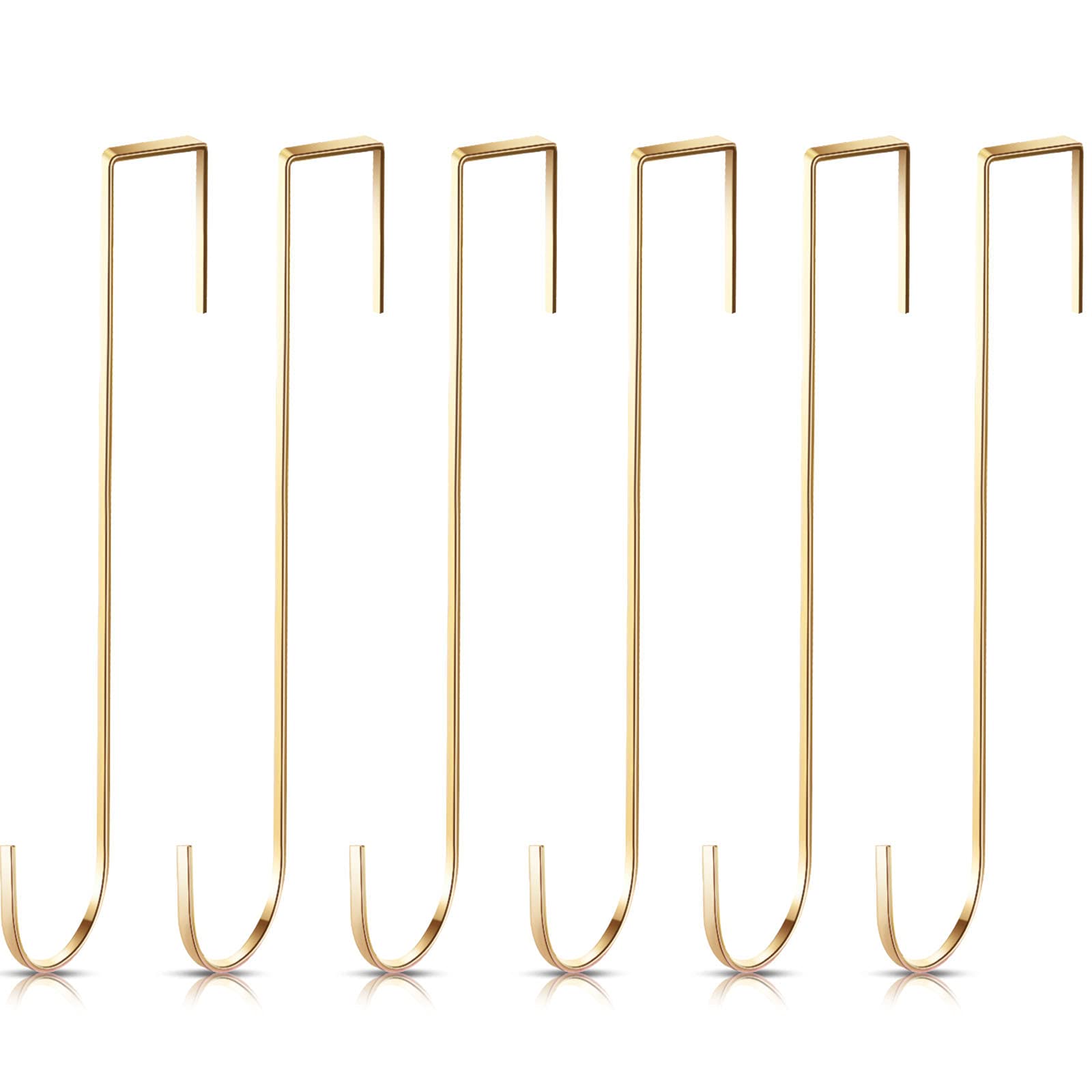 15 Inch Wreath Hanger Hooks Over Door Metal Hooks Practical Clothes Towel Hanger Hooks for Christmas Front Door Decorations (Champagne,6 Pieces)