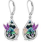 Hummingbird Earrings for Women Sterling Silver Abalone Purple Hummingbird Dangle Drop Earrings Bird Jewelry Christmas Gifts
