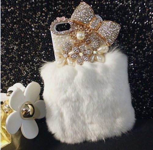 Bling Crystal Noble Furry Rabbit Fur Bow Pearl Hard Cover Case (iphone 5/5S gray)