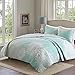 Comfort Spaces Enya 3 Piece Quilt Coverlet Bedspread Ultra Soft Floral Printed Pattern Bedding Set, King, Aqua-Grey,CS14-0064