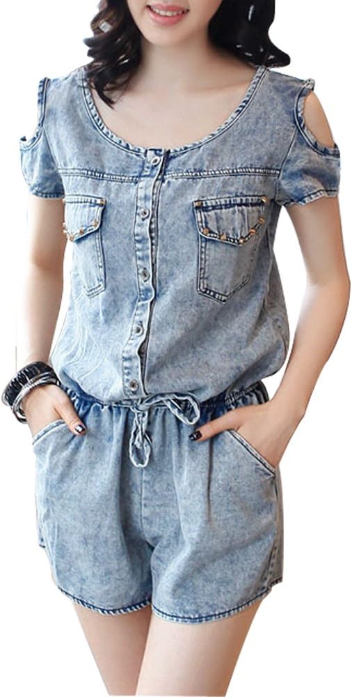 Tulucky Summer Womens Jeans Jumpsuits PUNK Design Short Rompers XXL