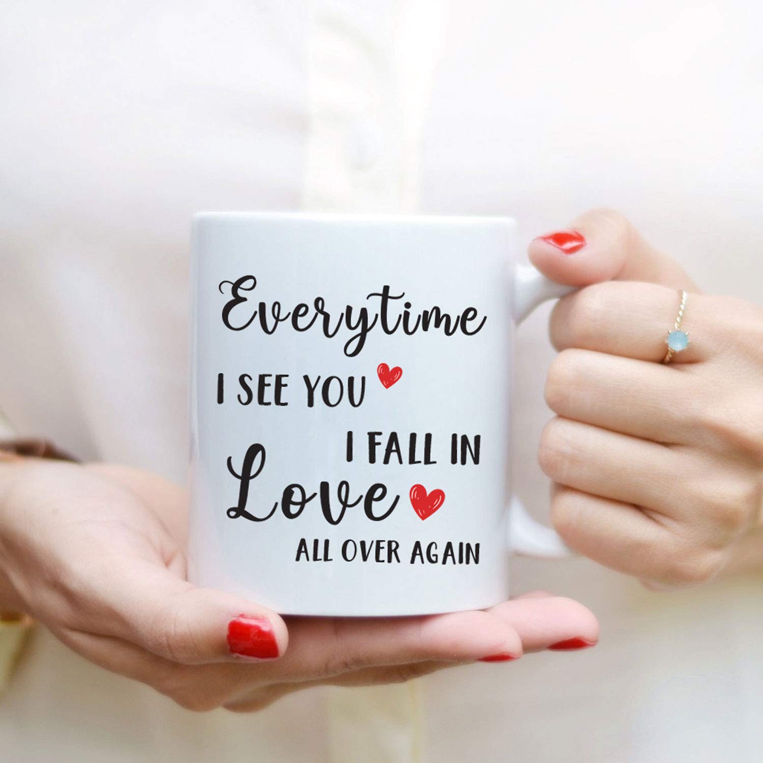 HEUK HandembroideryUK Happy Valentines Day Tea Cup, Romantic Valentine’s Day Gift for Partner, fiancé, or Spouse