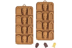EDUEE Skull Chocolate Molds Halloween Gravestone Silicone Molds for Ice Cube Cupcake Cake Topper Decoration Set of 2