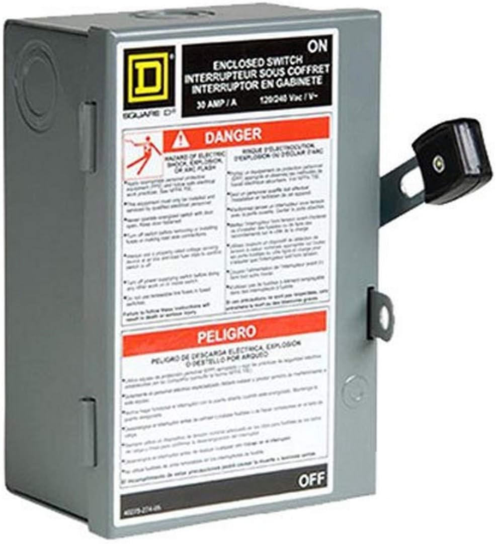 Square D by Schneider Electric L211N 30 Amp 120/240-Volt Two-Pole Indoor Light Duty Fusible Safety Switch with Neutral, Gray - Electrical Outlet Switches - 