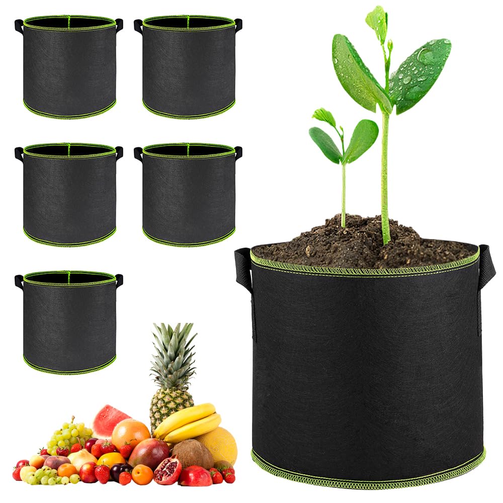Dhqkqg 6 Pack 5 Gallon Grow Bags with Straps Handles - Breathable Non-woven Fabric Pots for Potato, Vegetable, Flower and Fruits