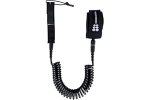 SIXPACK ACTION 10ft 7mm SUP Paddleboard Leash Coiled Cord with Superior Anti-Slip Cuff and Flexible Horn Connector