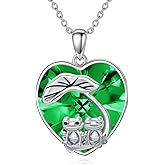 Plesitep 925 Sterling Silver Frog Necklace for Women Frogs Pendant Heart Crystal Green Birthstone Jewelry for Her