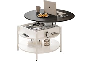 FABATO Round Lift Top Coffee Table with Storage and Hidden Compartment, 26.77'' Farmhouse Coffee Table for Living Room Reception Room, 2 Tier Small Round Coffee Table Circle Dining Table, White