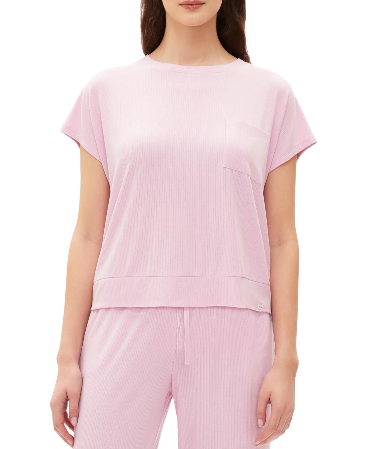 Photo 1 of GapBody Women's Ribbed Short-Sleeve Pajama Top - Butterfly Pink, Size Large