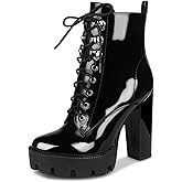 wetkiss Platform Boots for Women, Heeled Combat Boots Chunky Heel Booties Round Toe Lace Up High Heel Ankle Boots