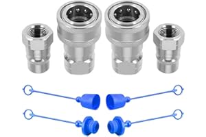 Cplbrb 1/2" Ag ISO 7241-B Hydraulic Quick Connect Couplers with Dust Caps,Quick Disconnect Coupling Poppet Pioneer Style, 1/2" NPT Thread & Body Tractor Hydraulic Coupler-2 Sets
