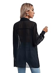 Floerns Women's Button Front Long Sleeve Mesh Shirt