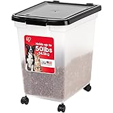 IRIS USA WeatherPro Airtight Dog Food Storage Container, Up to 50 lbs, Removable Wheels, for Dog Cat Bird and other Pet Food 